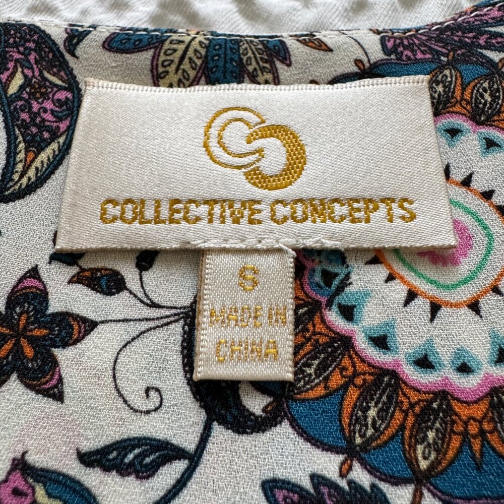 Paisley Print Split V-Neck, 3/4 Sleeve Blouse, Multicolor, Size Small - Picture 3 of 8